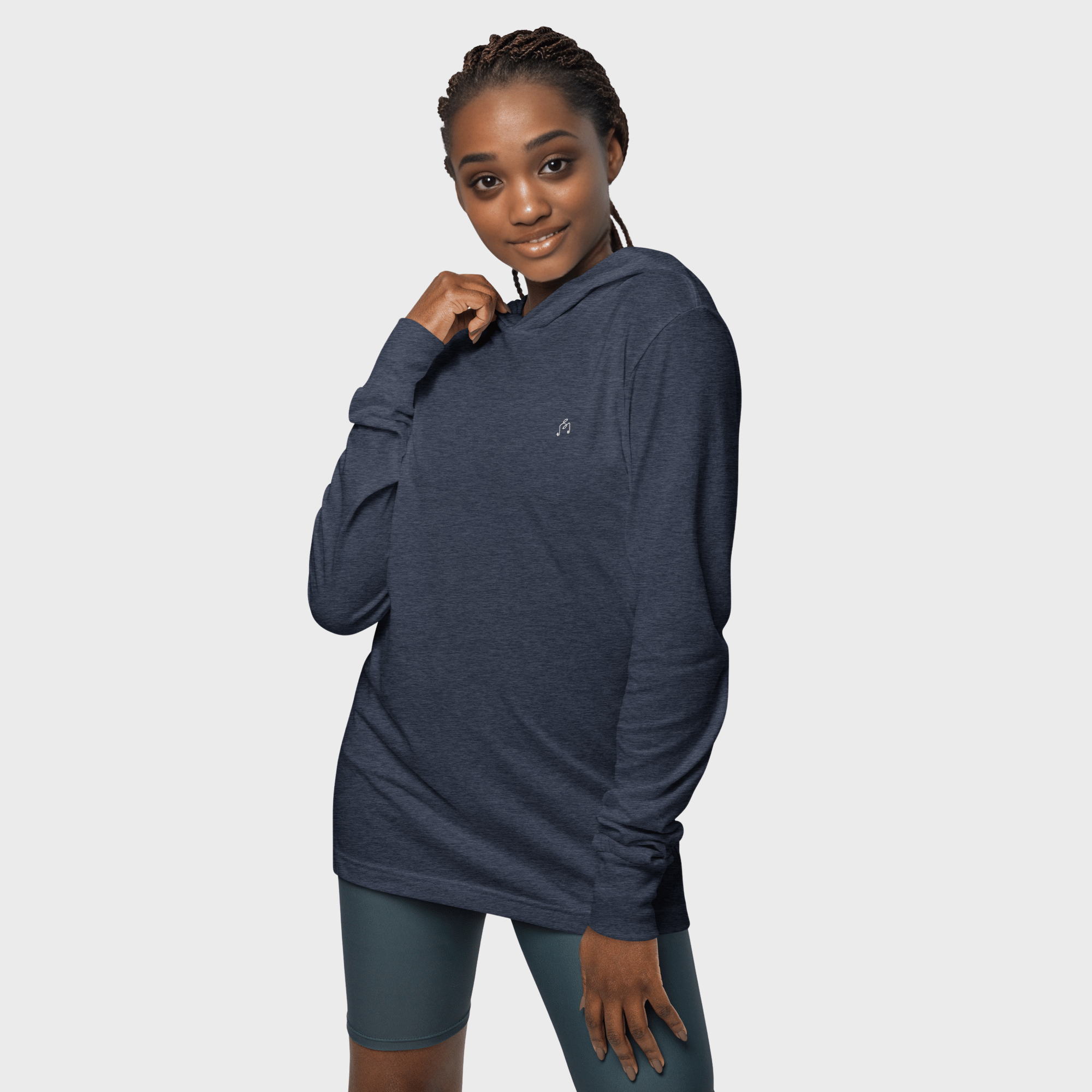 Heather Navy hooded long sleeve #color_heather navy