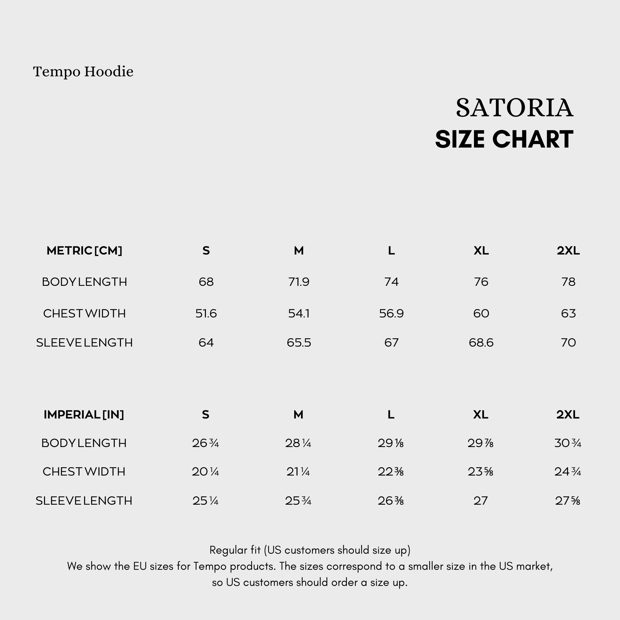 Tempo Hoodie Size Chart