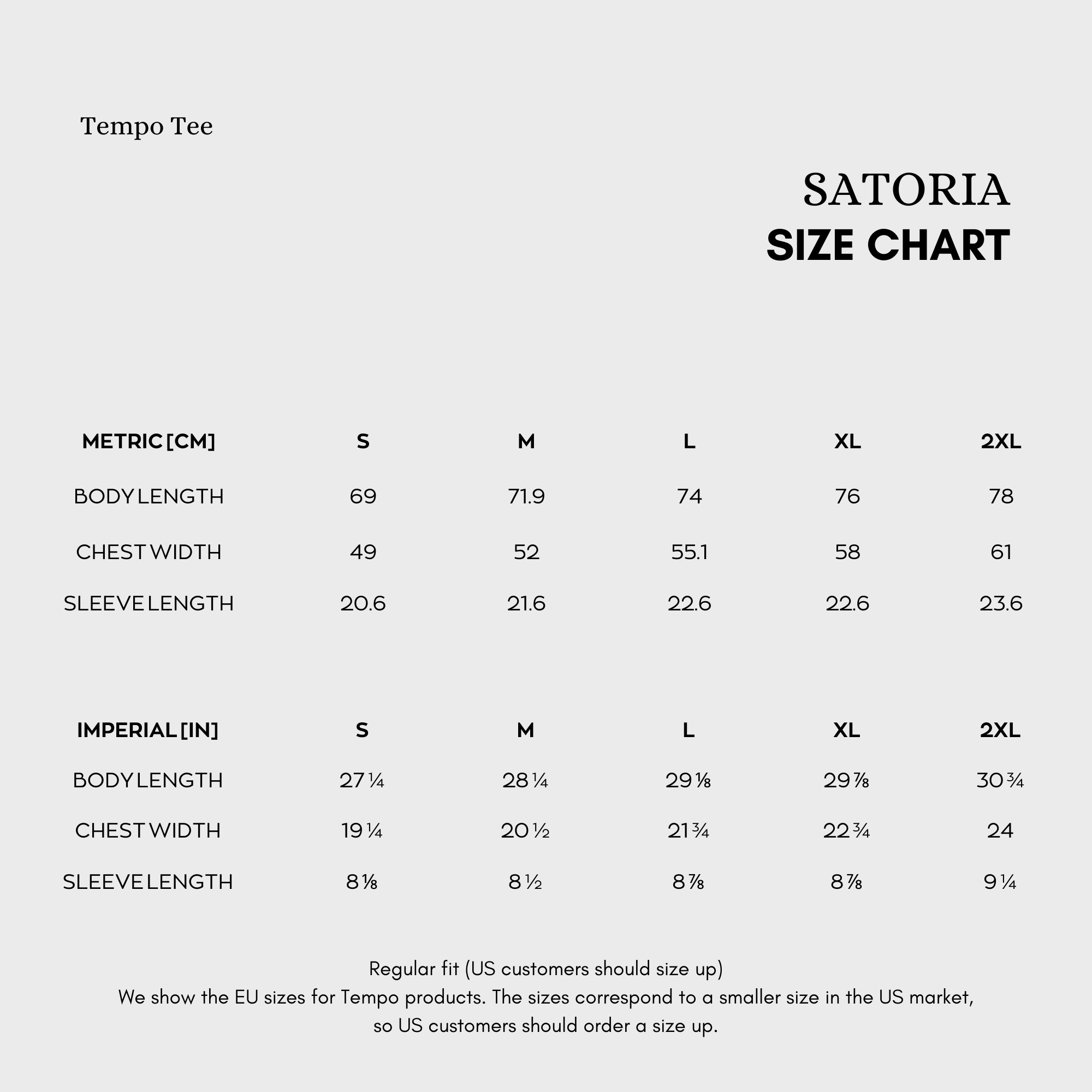 Tempo Tee Size Chart